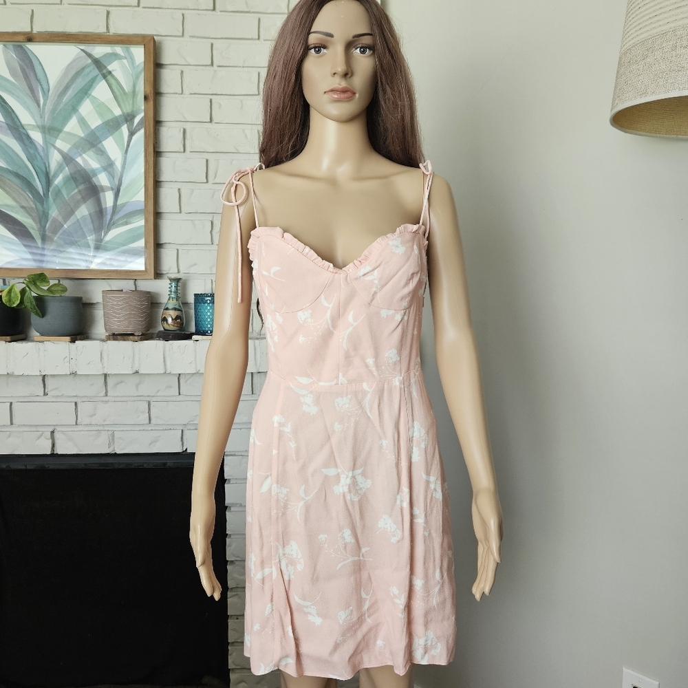 Aritzia Wilfred Peach Sweetheart Dress Spaghetti Straps Floral